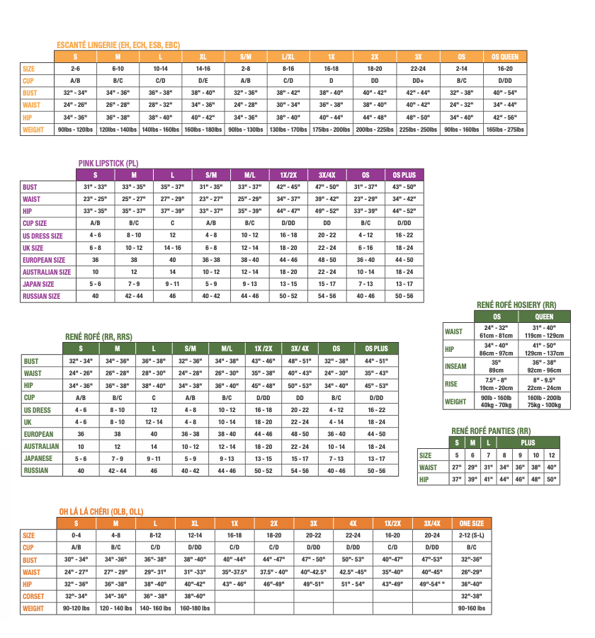 Eldorado Lingerie Size Chart 1