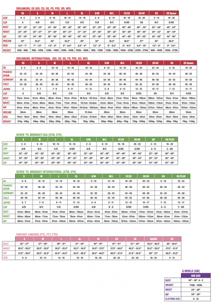 Eldorado Lingerie Size Chart 2